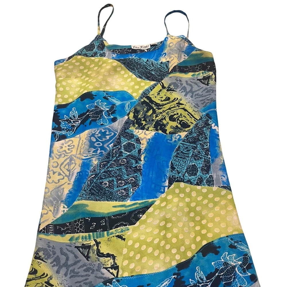 Erica Brooke Collection Womens Large Blue Green Patchwork Handkerchief Hem Dress